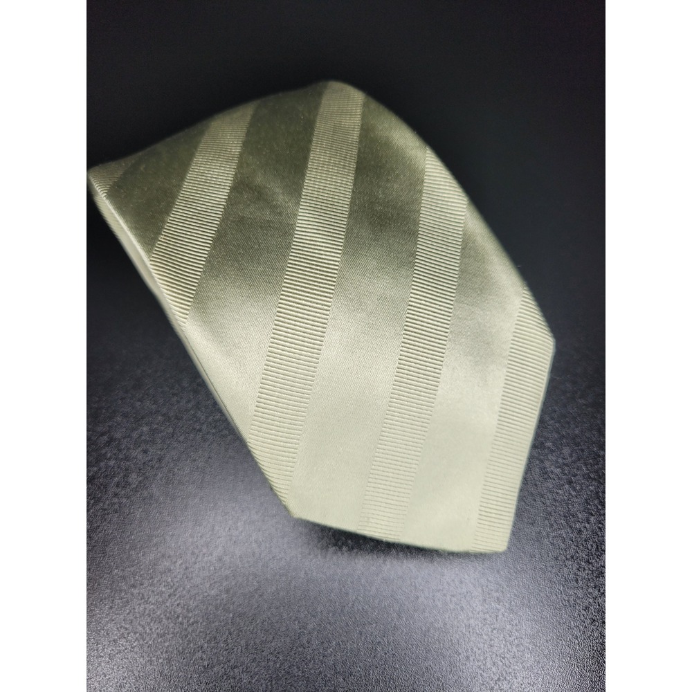 Brioni Mens Silk Blend Tie Sage Green Diagonal Striped Hand Made Italy Luxury